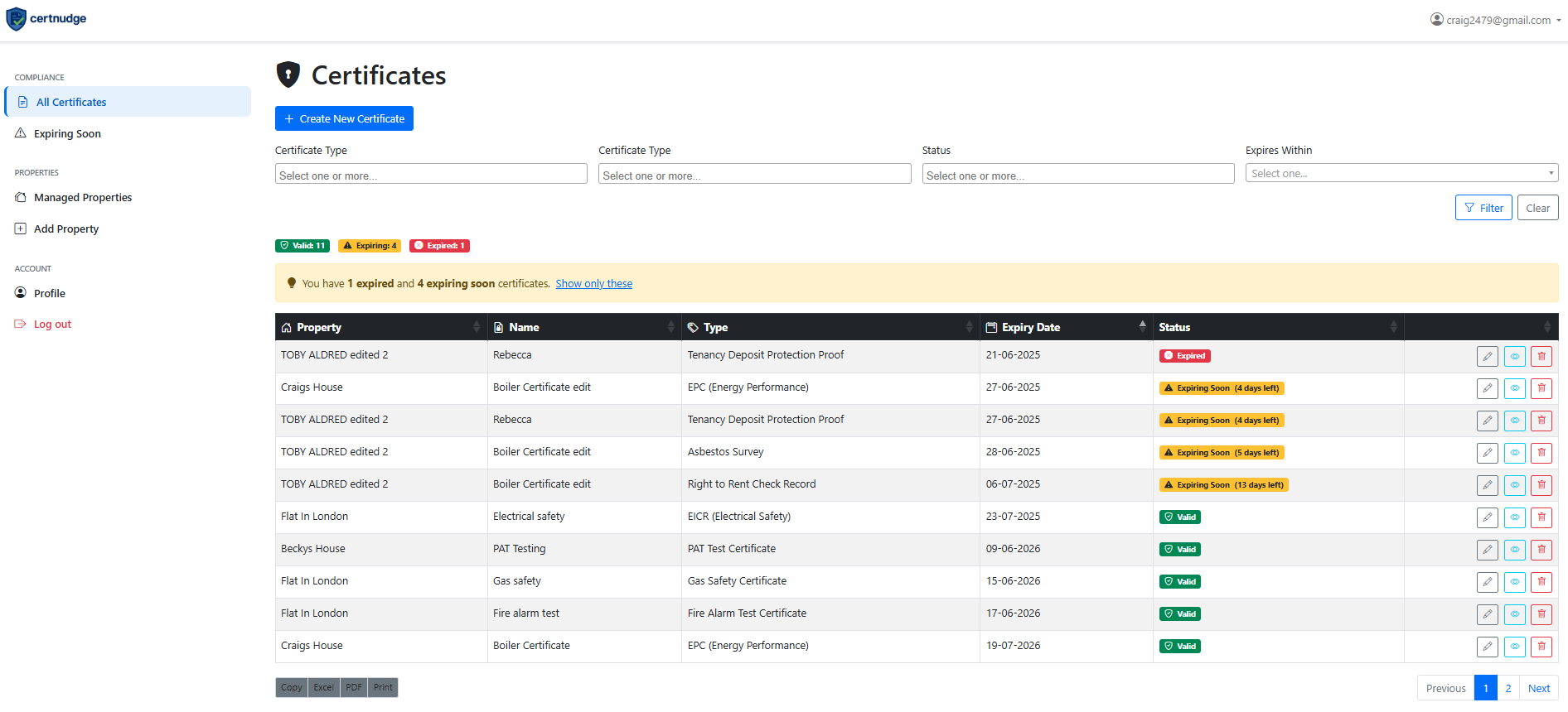 CertNudge dashboard screenshot
