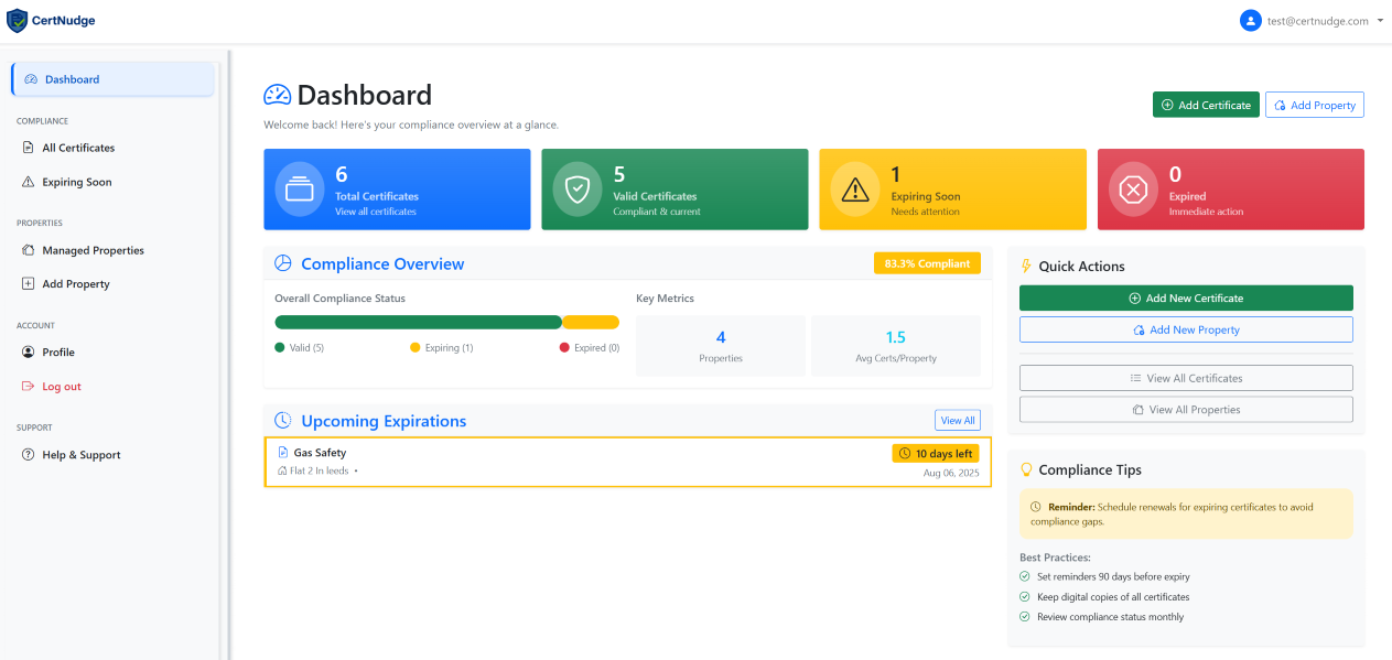 EPC certificate expiry dashboard preview showing energy performance tracking